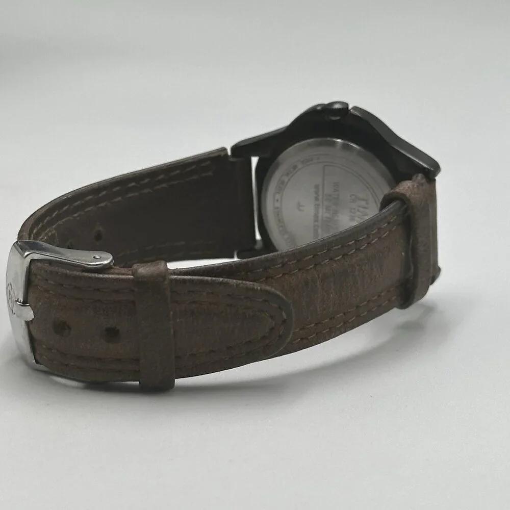 Timex Expedition Watch Men Indiglo Dial Date Window Brown Leather Band Works